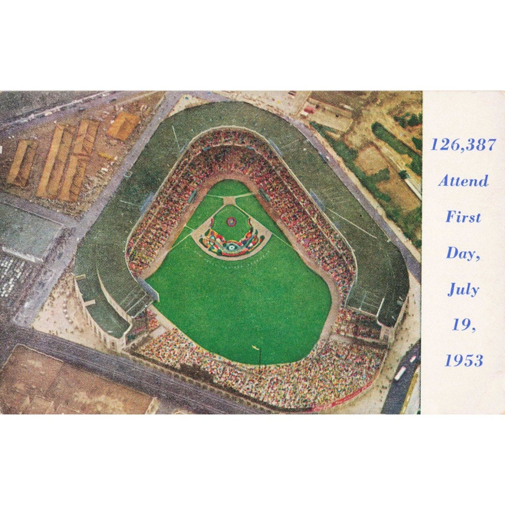 Vintage 1953 Yankee Stadium Jehovah's Witnesses Assembly Postcard Record Crowd